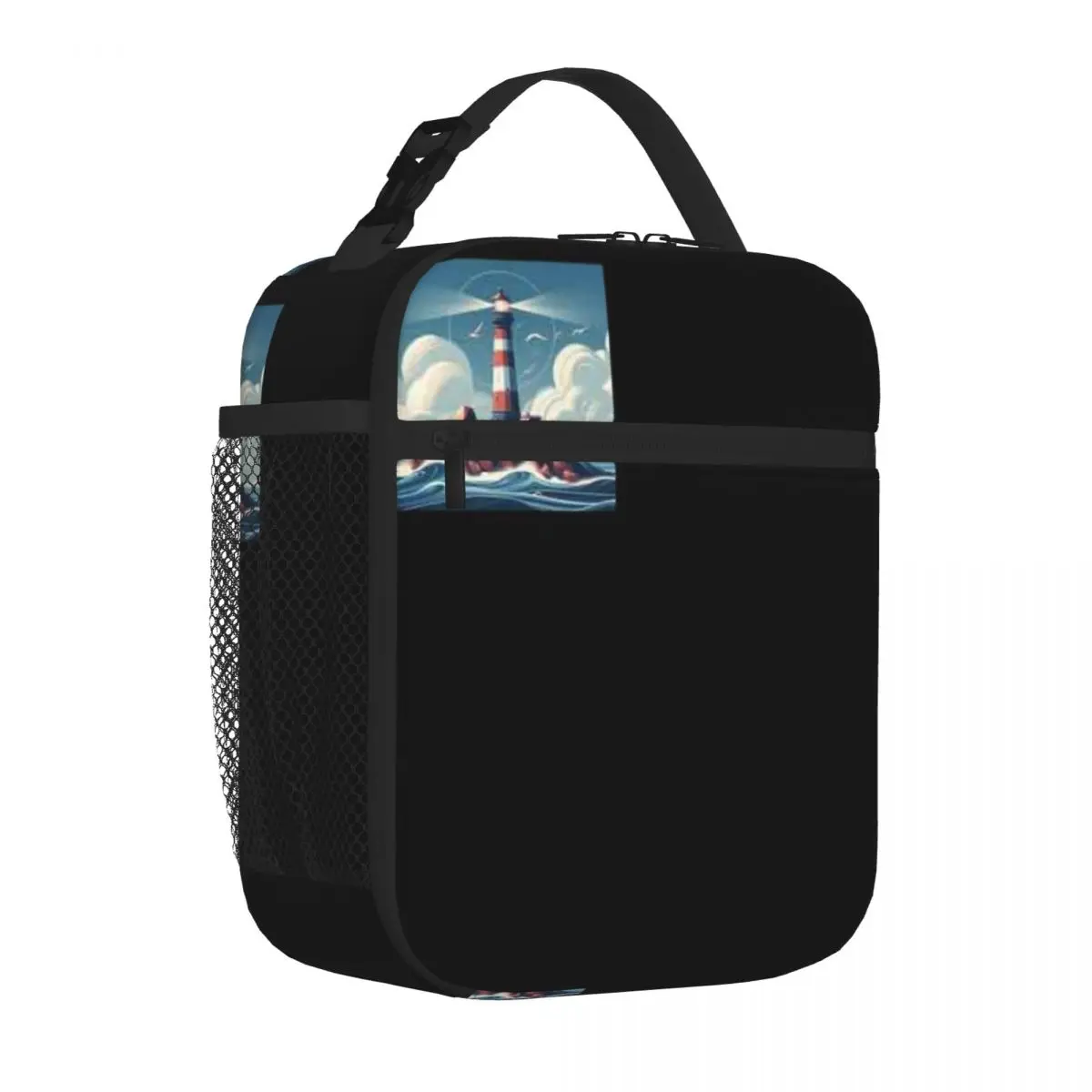 Bestselling Lighthouse Guiding Light Maritime Design Cartoon Thermal Lunch Bag Office To-Go Large Lunch Bag