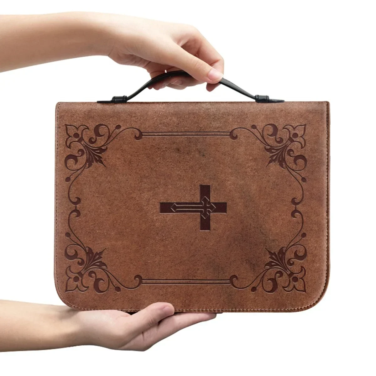 Classic Leather Print Bible Bag for Women Zipper Handle Handbags Hymns Custom Cover Case Carrying Storage Bags Custom view 2
