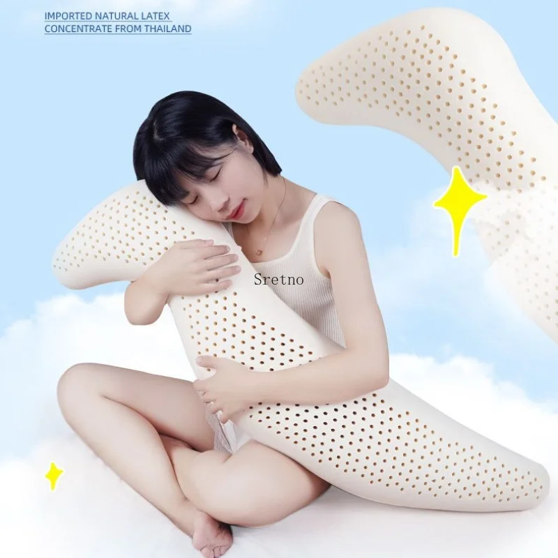 SRETNO Pregnancy Body Pillow Natural Latex Long Seahorse Shape for Side Sleeping Belly Support Kids Adult almohadas para dormir