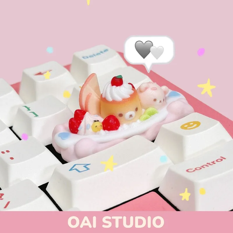 Pudding Boat Keycap Customization Resin Cherry Profile Cute Creativity Pink 2.25U 3D Keycaps for Mechanical Keyboard Accessories