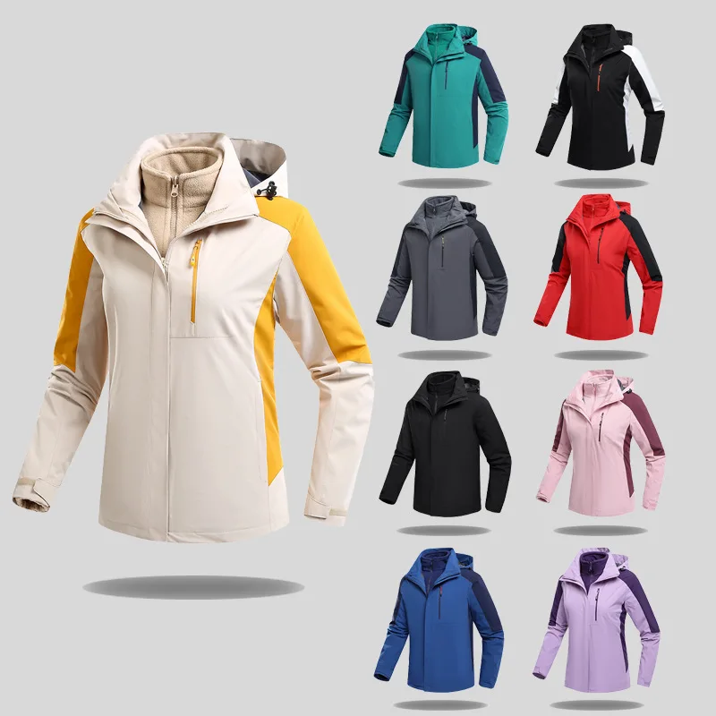 

Outdoor Fashions Hiking Jackets Three in One Two Piece Warm Add Velvet Sportswear Skiing Mountaineering Blouse Women and Men