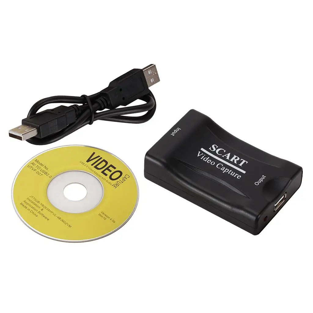 USB 2.0 SCART Video Capture Box Audio Adapter Converter for HD Gaming Live Stream Tape Editing