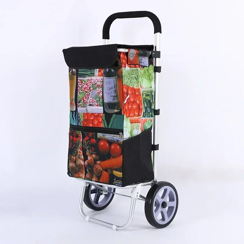 2023 New Large Capacity Household Buy Vegetables Oxford Cloth Tie Rod Portable Folding Shopping Hand Cart with Wheels Vogue