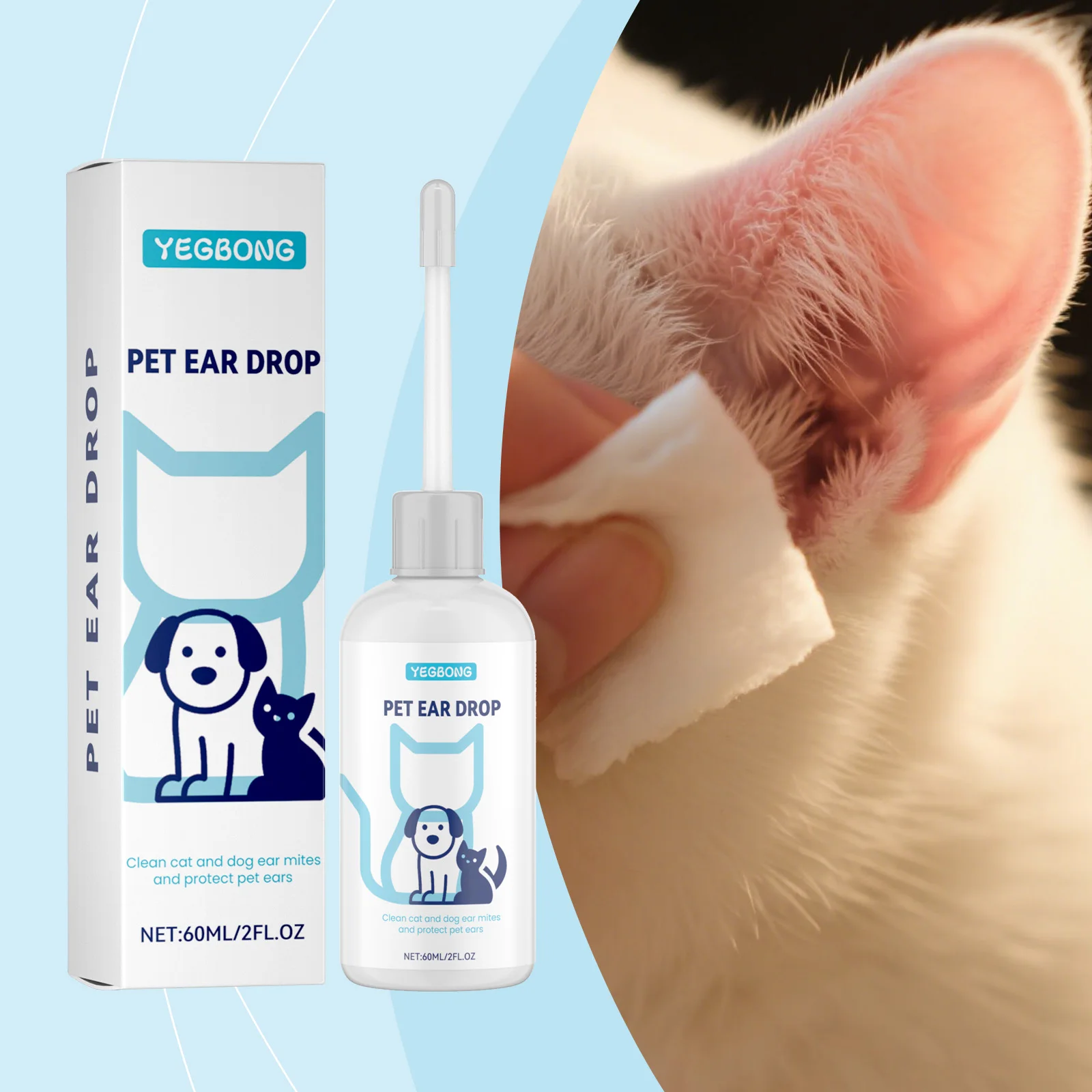 60ml Feuchtigkeitsspendende Ohrentropfen für Haustiere Reduzieren Trockenheit Sanfte Ohrenpflege für Katzen und Hunde Reinigen Ohrenschmutz und Pflegen