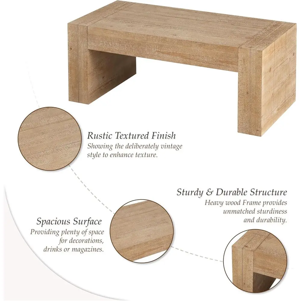 Rustic Wooden Coffee Table with Thick Legs, Rectangular Design for Living Rooms, Natural Finish, Sturdy Farmhouse Style, Brown