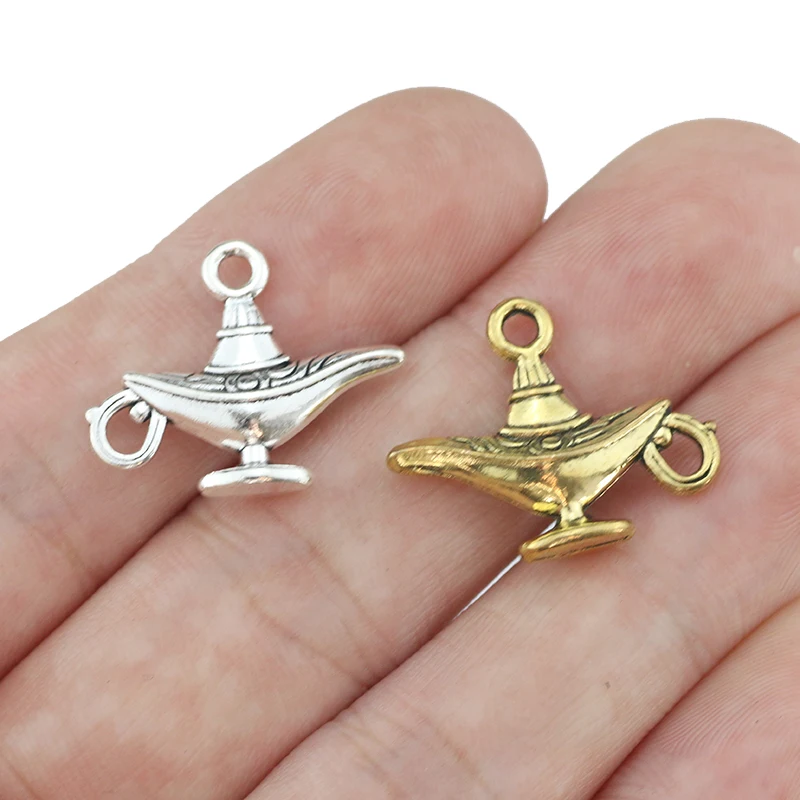 Newest 10Pcs 22*18mm Antique Gold Color Vintage Magic Lamp Charms For DIY Jewelry Making Fashion Pendant Accessories Wholesale