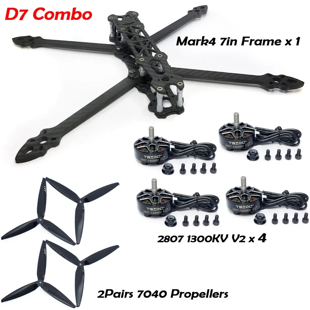 

MARK4 7inch 295mm Wheelbase Carbon Fiber Frame 5mm Arm 2807 1300KV Brushless Motor 7inch propeller For FPV 7" Long Range Drone