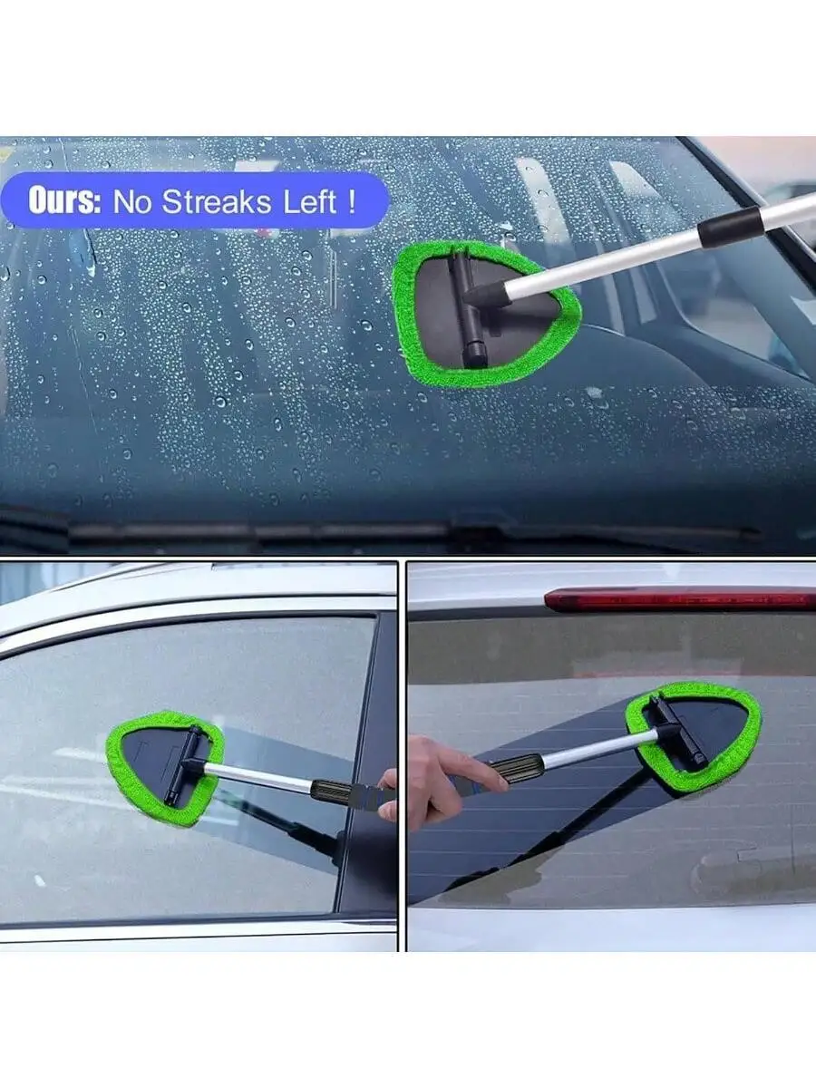 Windshield Cleaning, Car Window Cleaner Windshield Cleaner With 4 Reusable And Washable Microfiber Pads And Extendable Handle
