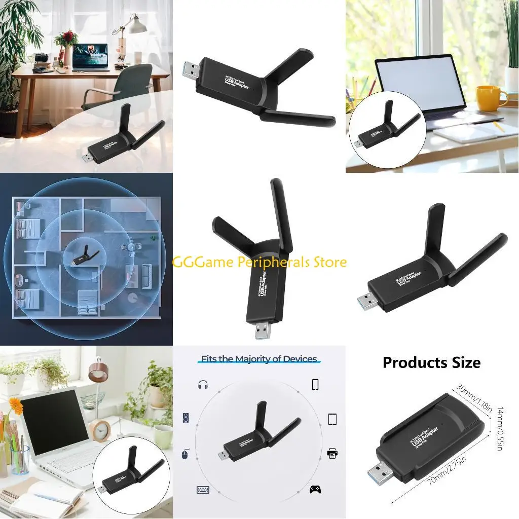 

U55B Wireless USB Adapter 1300Mbps WiFi Networking Card 2.4Ghz/5.8Ghz for PC Laptop