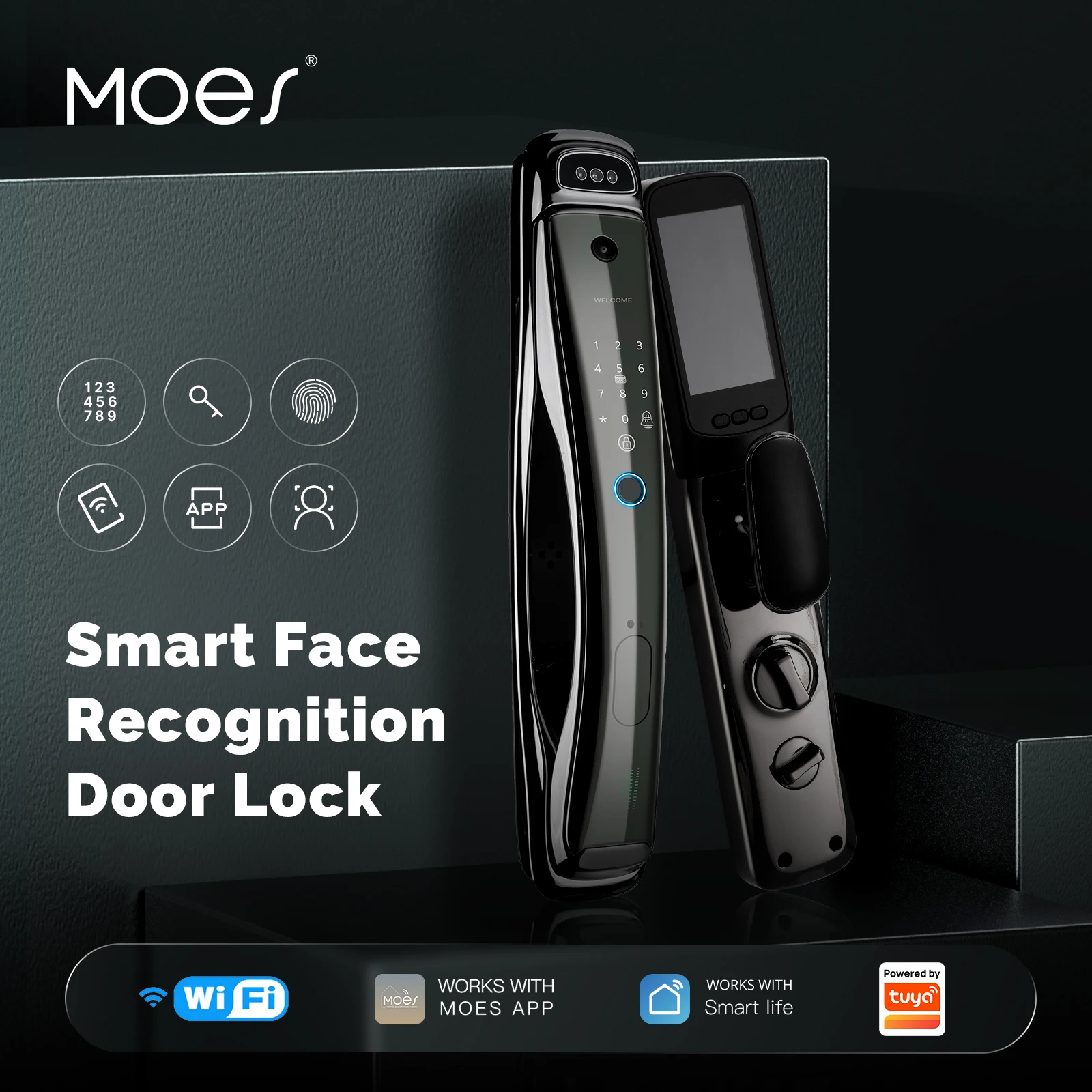 Smart Security Door Lock com reconhecimento facial 3D, câmera de 1MP, visão noturna infravermelha, despertar, impressão digital, cartão IC, desbloqueio de senha, Wi-Fi