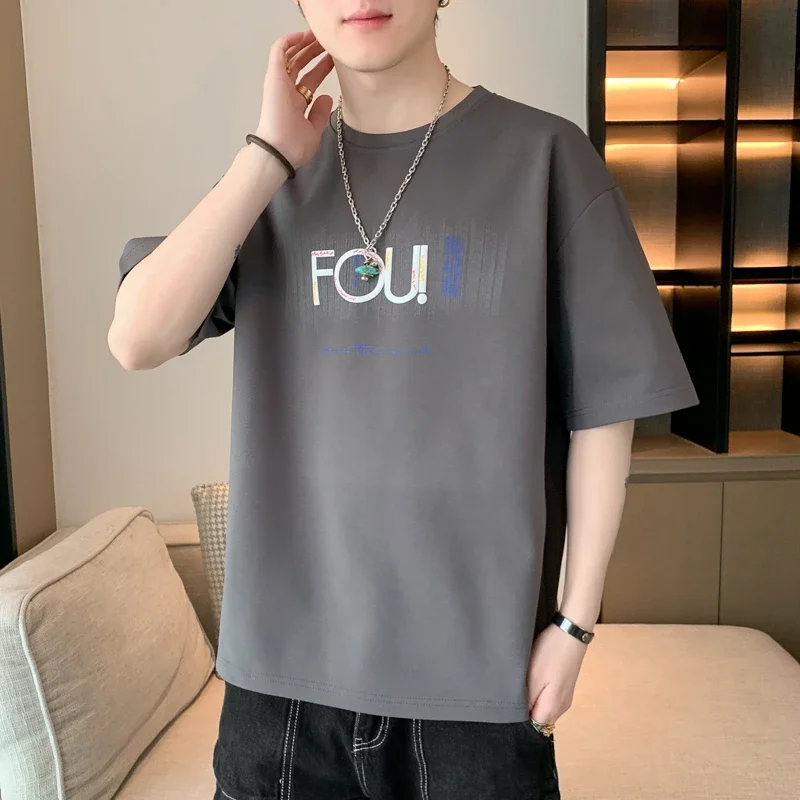 Men's Casual Round Neck Short Sleeve T-Shirt With Letter Print Breathable Daily Wear Summer Style