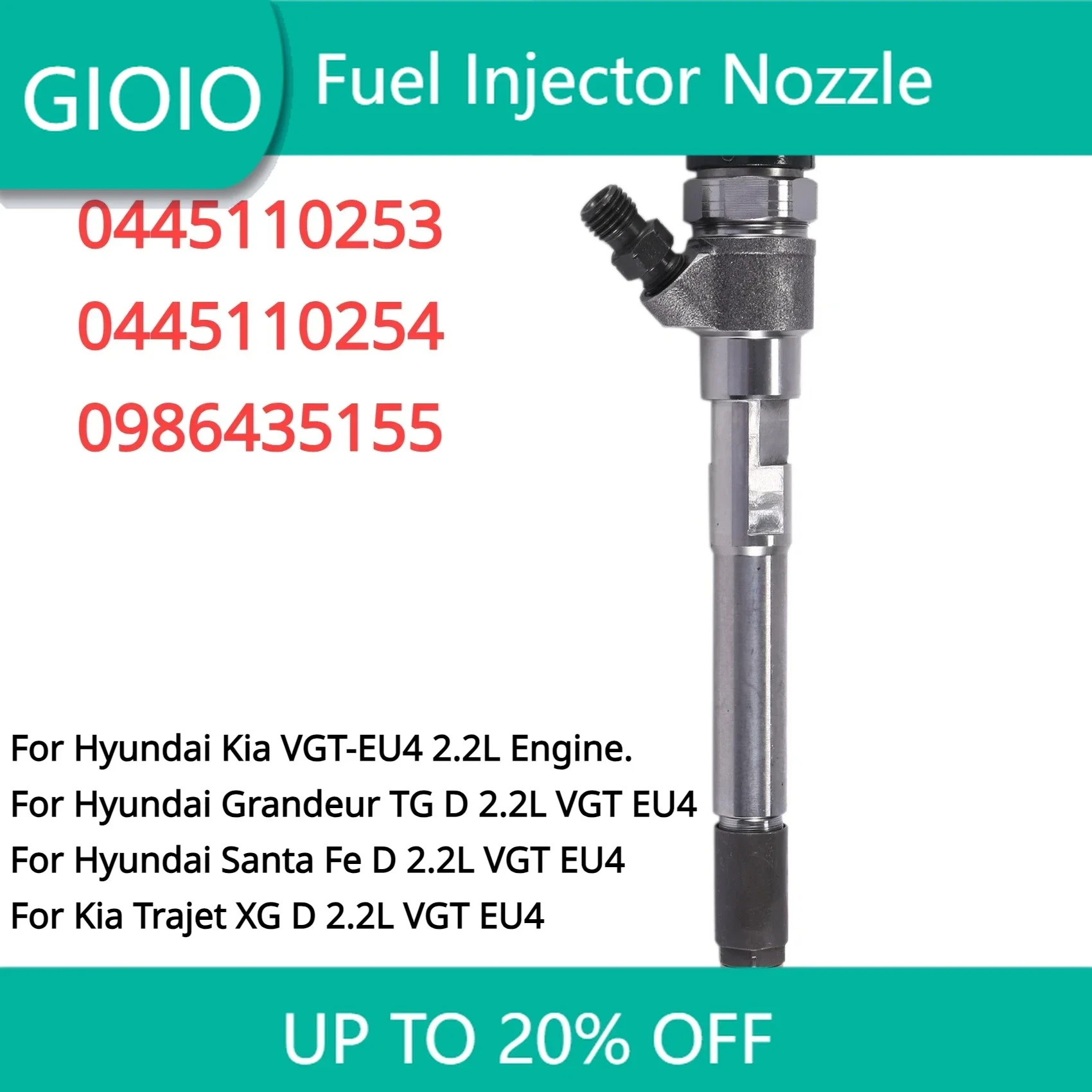 

0445110253 33800-27800 0445110254 New CRDI Diesel Fuel Injector For Hyundai Santa Fe KIA VGT EU4 2.2L Engine