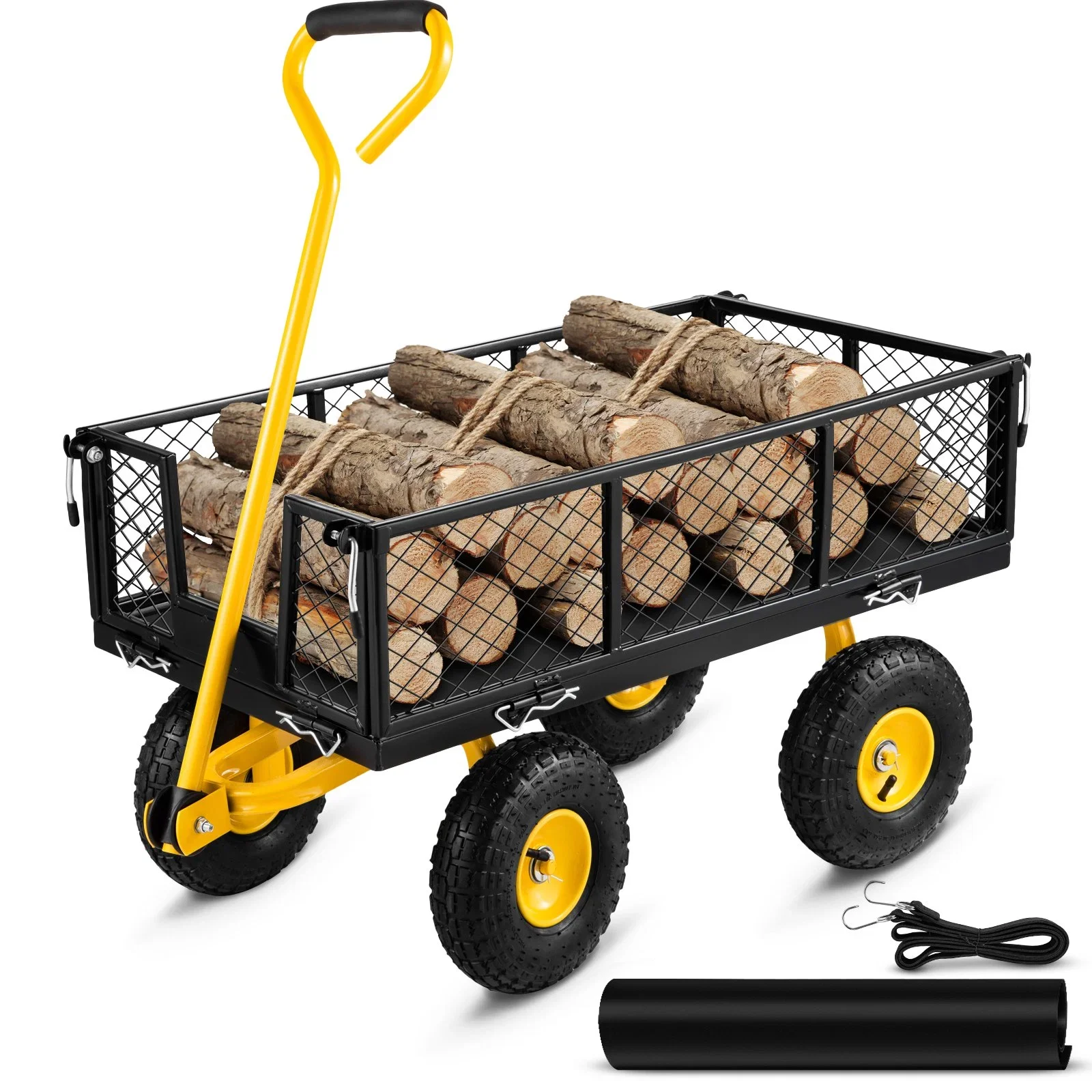 Heavy Duty 900 lbs Capacity Steel Garden Cart with Removable Mesh Sides to Convert into Flatbed for Garden Farm