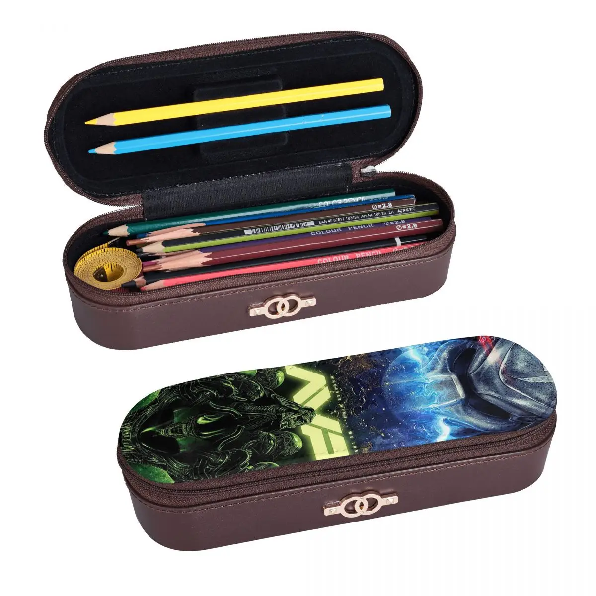 Alien Vs Predator Horror Science Fiction ComicsLeather Pencil Case Pencil Pouch Storage Stationery Supplies Pen Box