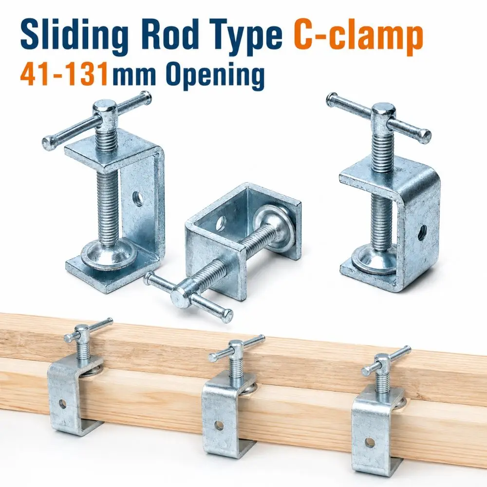 Sliding Rod Type C-clamp Zinc Plating Adjustable Square Clamp 41-131mm Opening Sturdy Fixed Holder Clip Hardware Fasteners