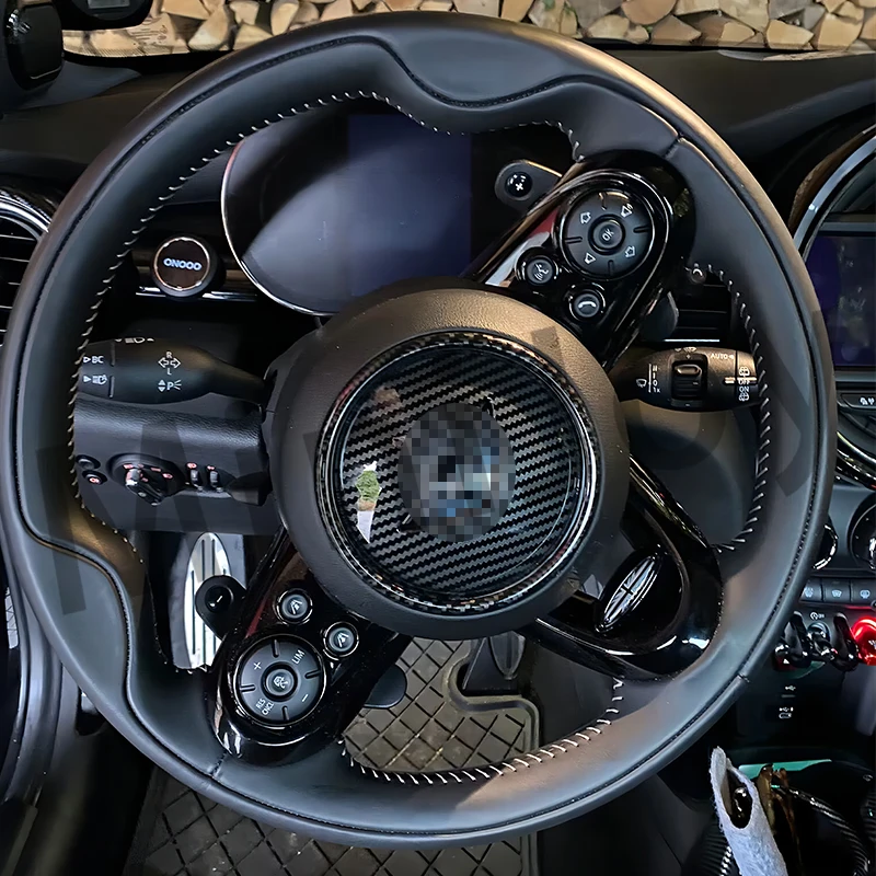 

Для MINI Cooper S JCW F60 F55 F54 F56 F57 Углеродное волокно с узором на руле, кнопка, наклейка, интерьер автомобиля, Стайлинг
