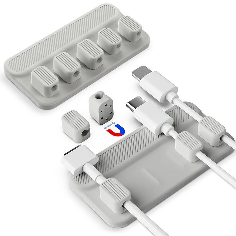 Organizador de cabos magnéticos de silicone autoadesivo, faça você mesmo, suporte de cabos usb, clipes de mesa flexíveis de silicone para organizador de fios de mouse