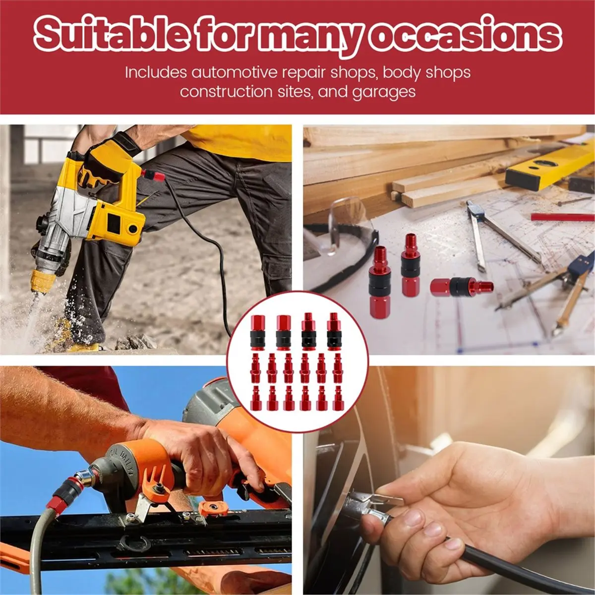 

16 шт., набор фитингов для воздушных шлангов, воздушная муфта промышленного типа, комплект воздушных заглушек, резьба 1/4 дюйма, размер деталей воздушного компрессора