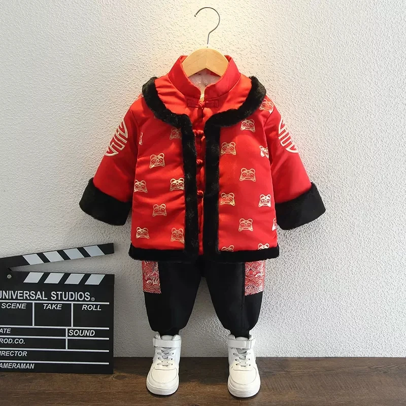 

Boys' Hanbok Winter Children's Chinese Style Baby New Year Chinese Retro Embroidery Standing Collar Red Tang Suit