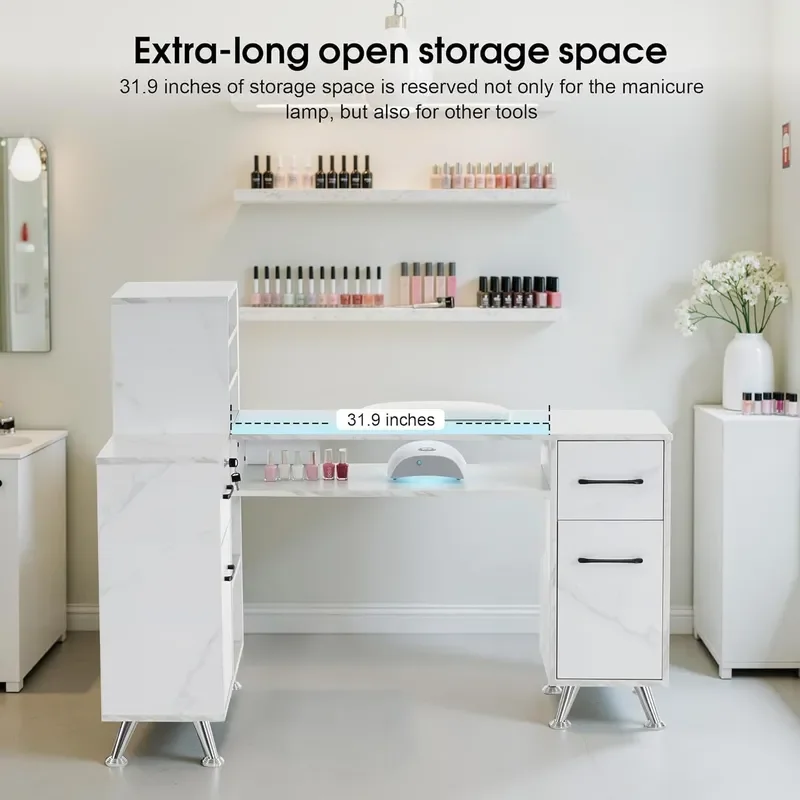 Cross-border white L-shaped makeup and manicure table, salon corner with drawers and storage, beauty salon multi-functional