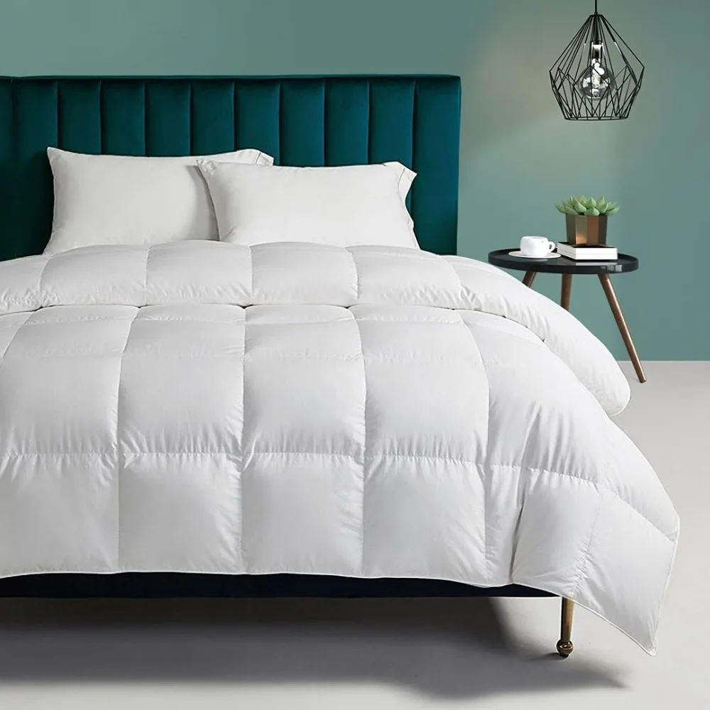 

Feather Down Comforter Queen Size, All Season Duvet Insert with 100% Organic Cotton Cover, Medium Warm Bed Comforter