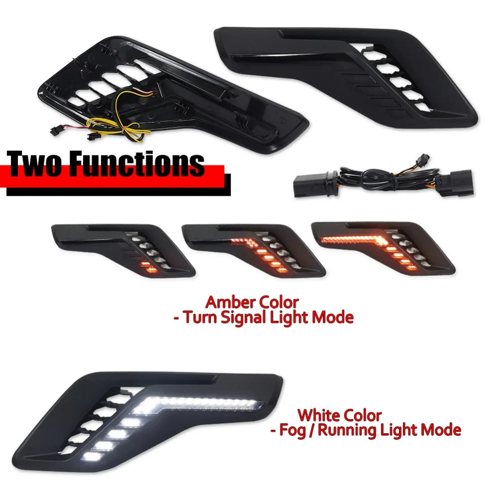 Amber & White LED Car Front Fender Side Marker Lights For Ford F-150 Raptor 2022 2023 Sequential Blinker Turn Signal Light DRL