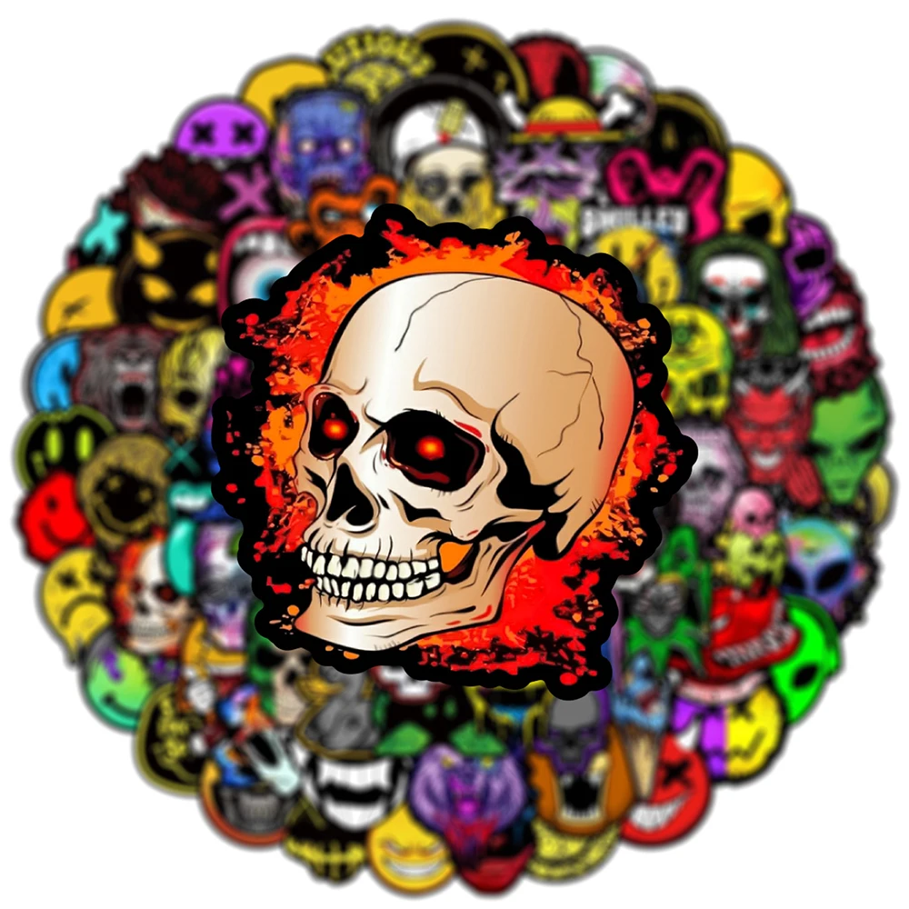 10/30/50/100PCS Horror Gothic Skull Meme Stickers Cool Graffiti DIY Skateboard Luggage Laptop Car Decals PVC Waterproof Kids Toy