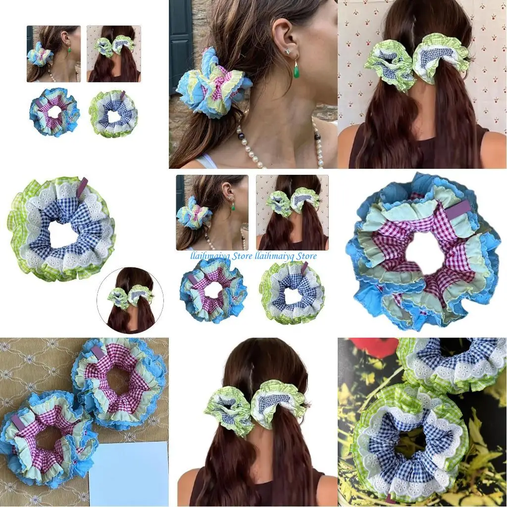 

573B Multilayer Lace Hairband PonytailHolder Female Scrunchies Elegant Hair Elastics