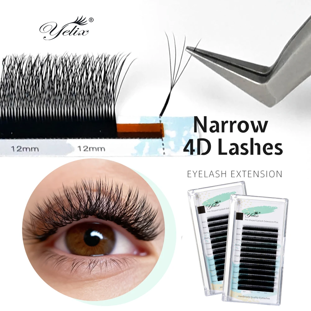 Yelix Narrow 4D W Smaller Spacing Premade Fans Eyelash Extensions Ultra Dense Soft Fluffy  W Shape Individual Lashes
