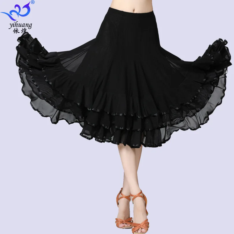 1pcs/lot woman solid Ballroom Waltz Dance ruffles Skirt Modern Tango skirt