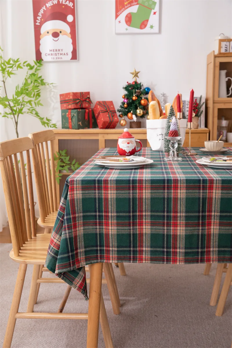 Weihnachtsdekoration, runde Tischdecke, karierte Tischdecke für Neujahr, Familientreffen, Restaurant, Party, Abendessen, Heimdekoration – Detail 32