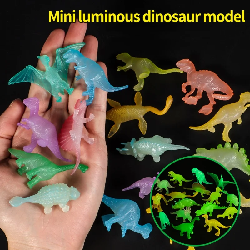 Mini dinosaurios luminosos para niños, figuras de acción que brillan en la oscuridad, juguete de decoración, 28 piezas