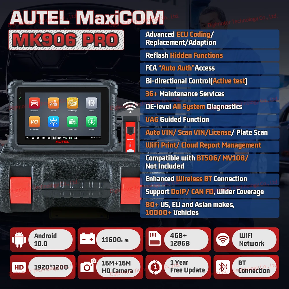 Autel MaxiCOM MK906S PRO Car Diagnostic Scan Tools Automotive OBD2 Scanner ECU Coding VAG Guided Support CAN FD/DoIP PK MS906PRO