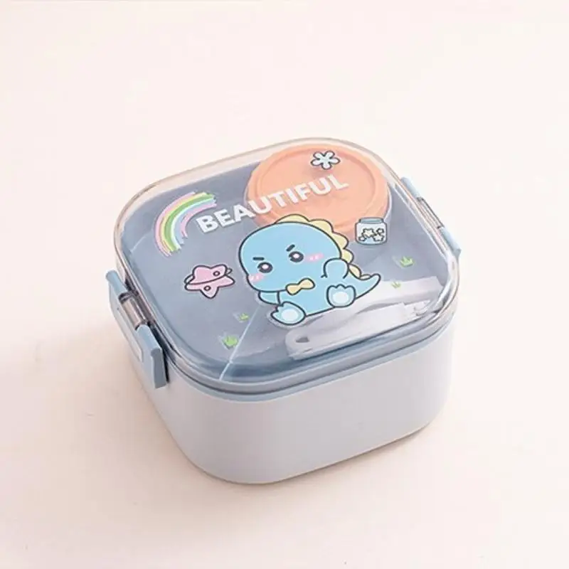 Portable Kids Lunch Box Stainless Steel Bento Box With Tableware Cartoon Food Storage Outdoor Picnic Fruit Salad Box