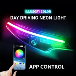 2Pcs DRL Car LED Daytime Running Light APP Control Flexible Super Bright 12V RGB Flowing Turn Signal Headlight Decorative Lamp
