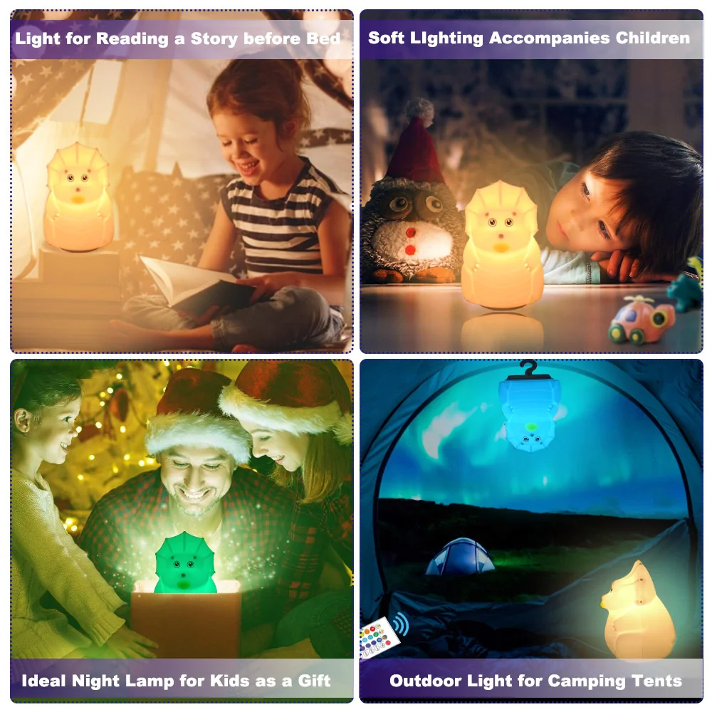 Led Cute Dinosaur Night Light Color Changing Touch Night Lamp USB Remote Control Table Lamp Children Baby Sleeping Bedroom Gifts