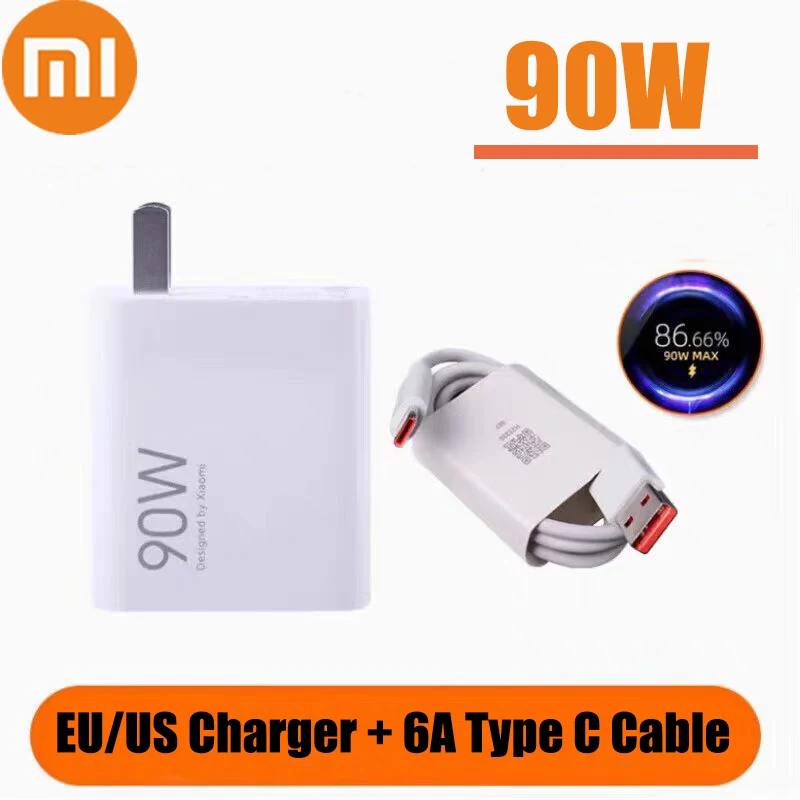 Original Xiaomi 15T 14T Pro 90W Charger Turbo Fast Charge EU/US Power Adapter 100cm 6A Type C Cable 
