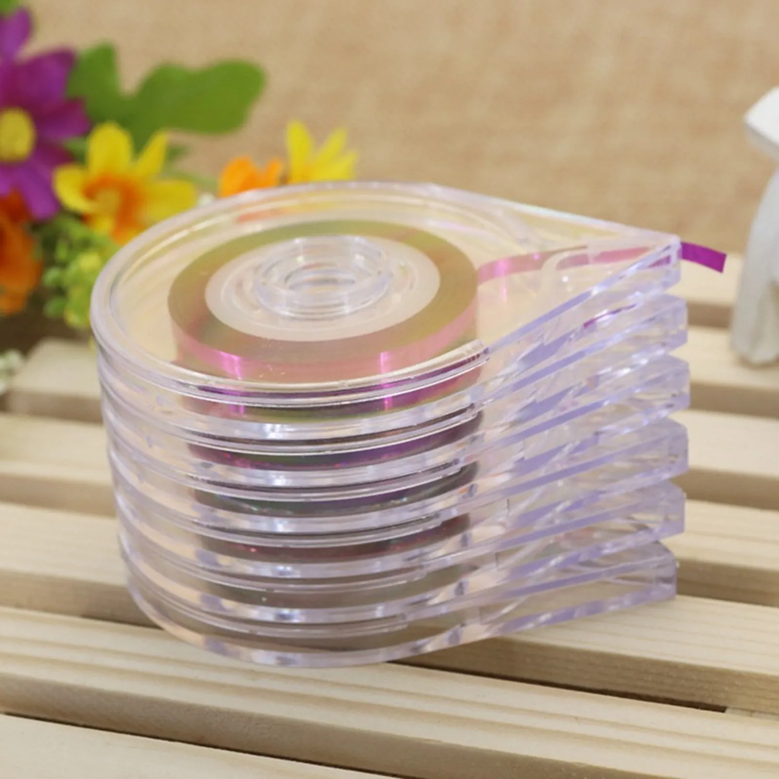 12pcs Metal Wire Box for Nail Striping Tape Case Holder Transparent Plastic Manicure Dispenser Crystal Accessories