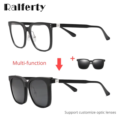 Imagen 2 del producto Gafas de sol abatibles hacia arriba para hombres y mujeres, gafas de sol polarizadas UV400 magnéticas, gafas cuadradas con Clip para hombre, montura óptica grande, gafas de 0 dioptrías