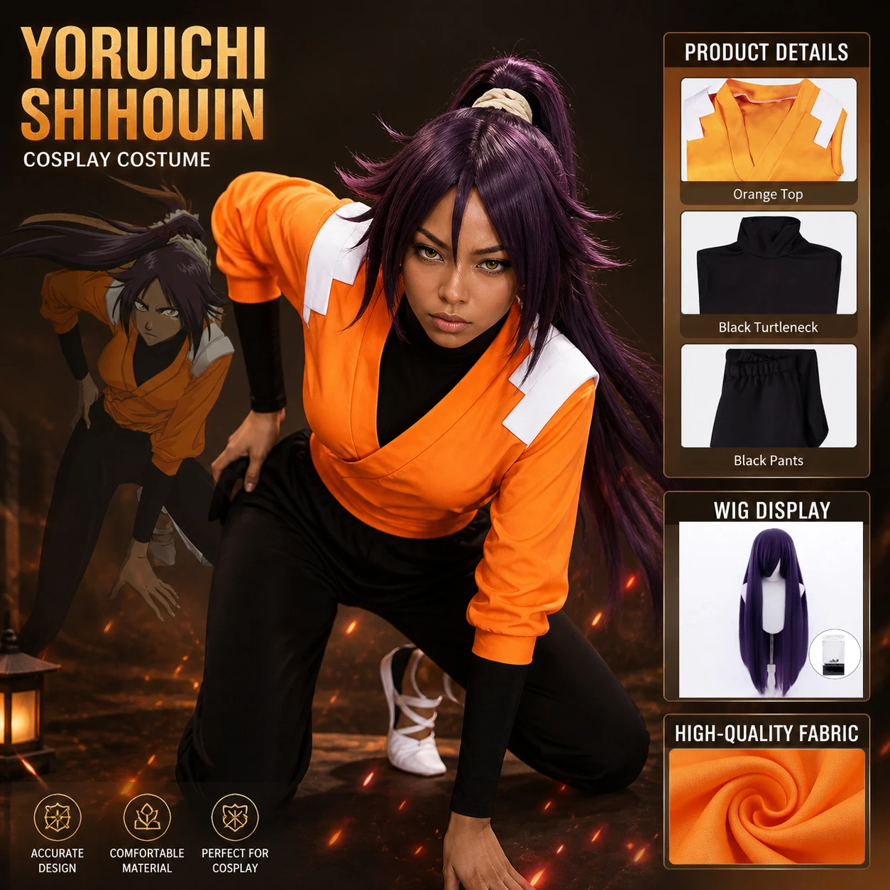 Yoruichi Shihoin Anime Bleach Cosplay Full Set Costume Outfit Halloween Woman Long Sleeves Clothes Party Stage Cos Convention