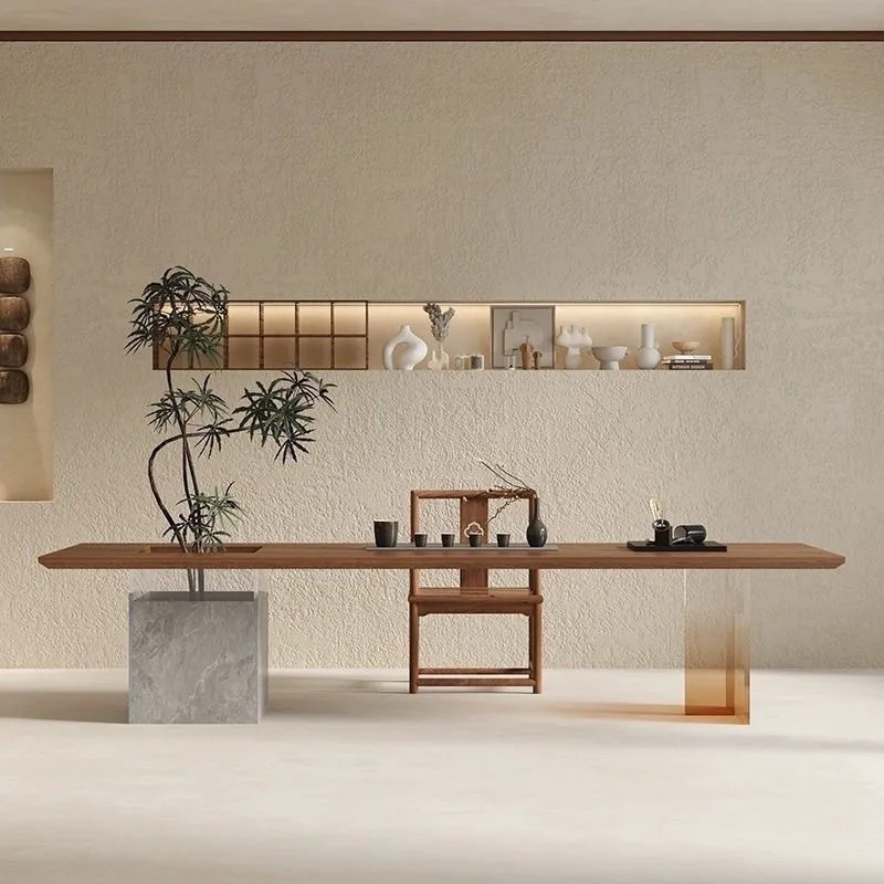 

Китайская гостиная, чайный столик из цельного дерева и стул, сочетание домашнего простого чайного столика, акриловый офисный журнальный столик, большой дзен