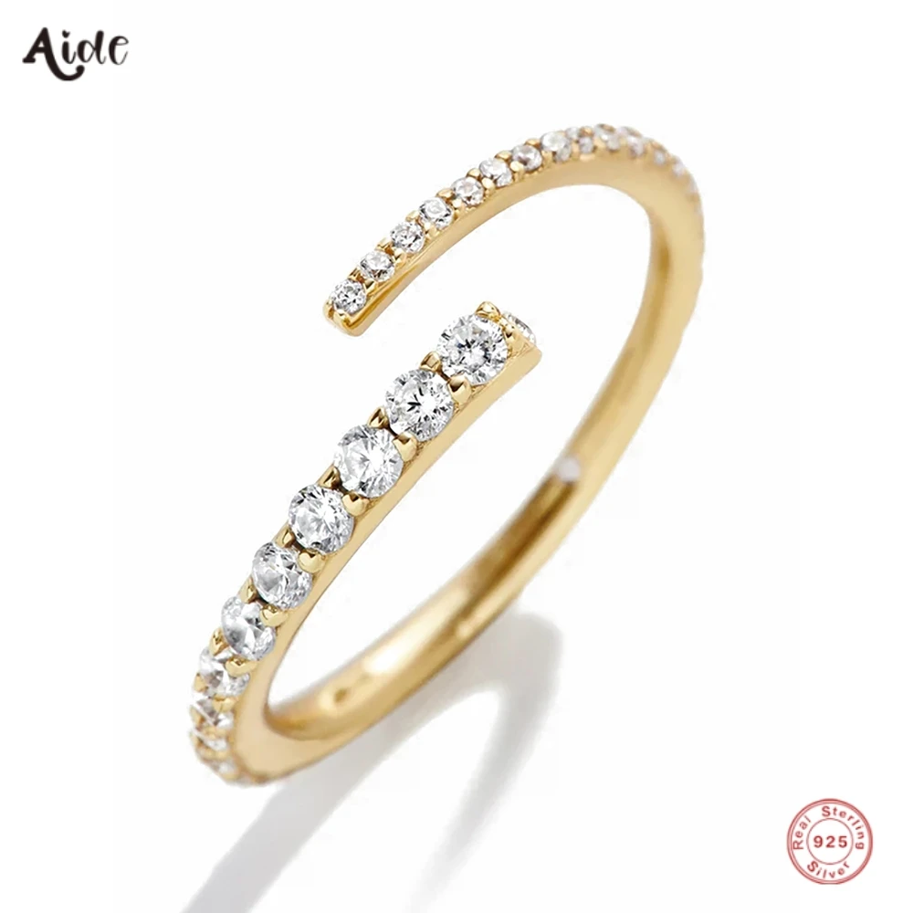 Aide 925 Sterling Silver Double Layer Row Small Zircon Resizable Open Gold Rings For Women Minimalist Jewelry Elegant Party Gift