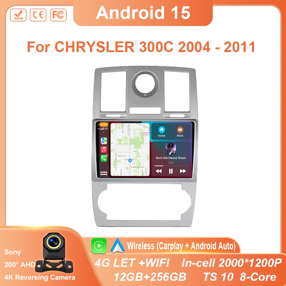 

Car Radio Android 15 Carplay For CHRYSLER 300C 2004 - 2011 GPS Navigation Android Auto Stereo 5G BT Wifi Video Bluetooth No 2din