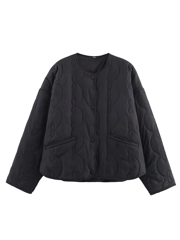 HH Donna Inverno Versatile Solido Maniche Lunghe Girocollo Fiocco Cappotto in Cotone Trapuntato Moda Femminile Streetwear Giacca in Cotone Casual