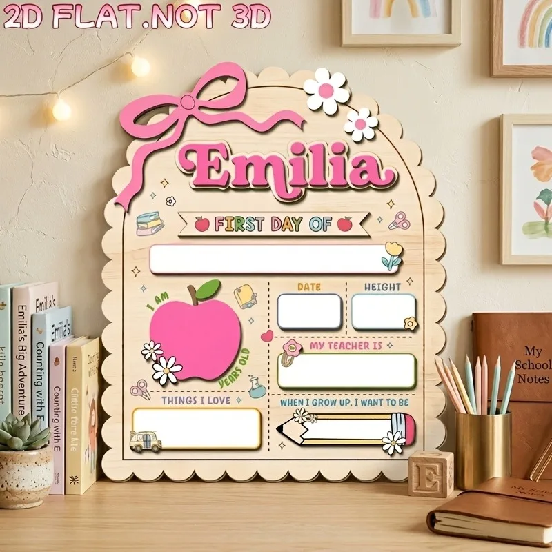 Personalized Kids First Of School Wooden Board,2D Flat Custom Name Dry Erase Sign,Back To School Photo Prop for Presc