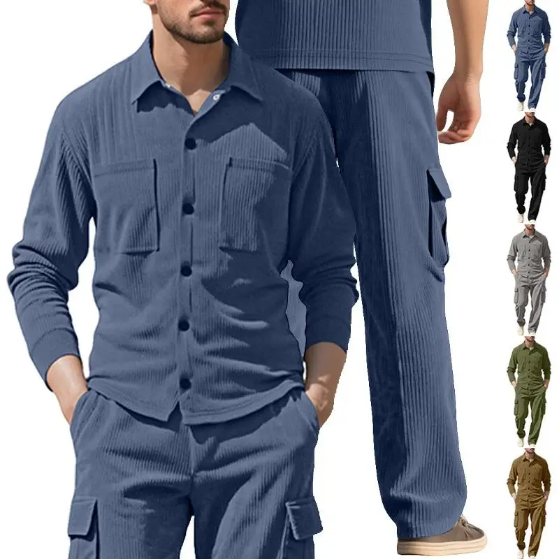 

Loose Fit Sporty Long Sleeve Corduroy Open Cardigan And Pants Men's Casual Workwear Set Comfortable Breathable Autumn Wear