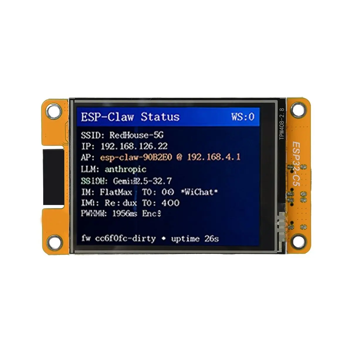 A85P ESP32-C5 AI Agent Board 2.8-Inch LCD Display Resolution 320 X 240 Display Compatible with ESP32-Claw for IoT Devices