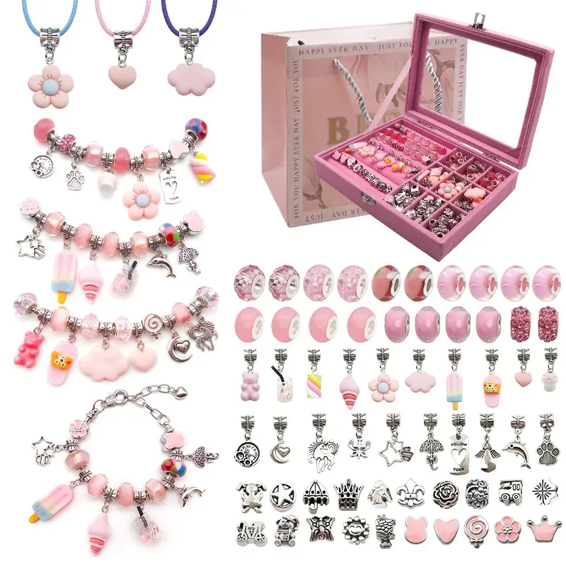 Charm Bracelet Making Kit for Girls Gift Box 57/66/76 Pcs of Jewelry Making Kit for 6-12 Girls Birthday Christmas Gift Bracelet