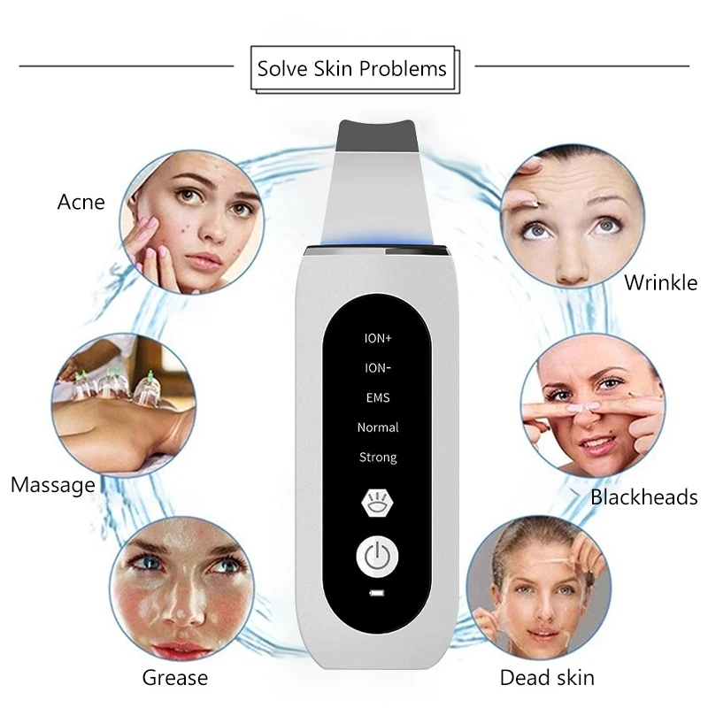 Ultrasonic Skin Scrubber Deep Face Cleaning Peeling Blackhead Remover Ultrasonic Ion Ance Pore Cleaner Facial Shovel Cleanser