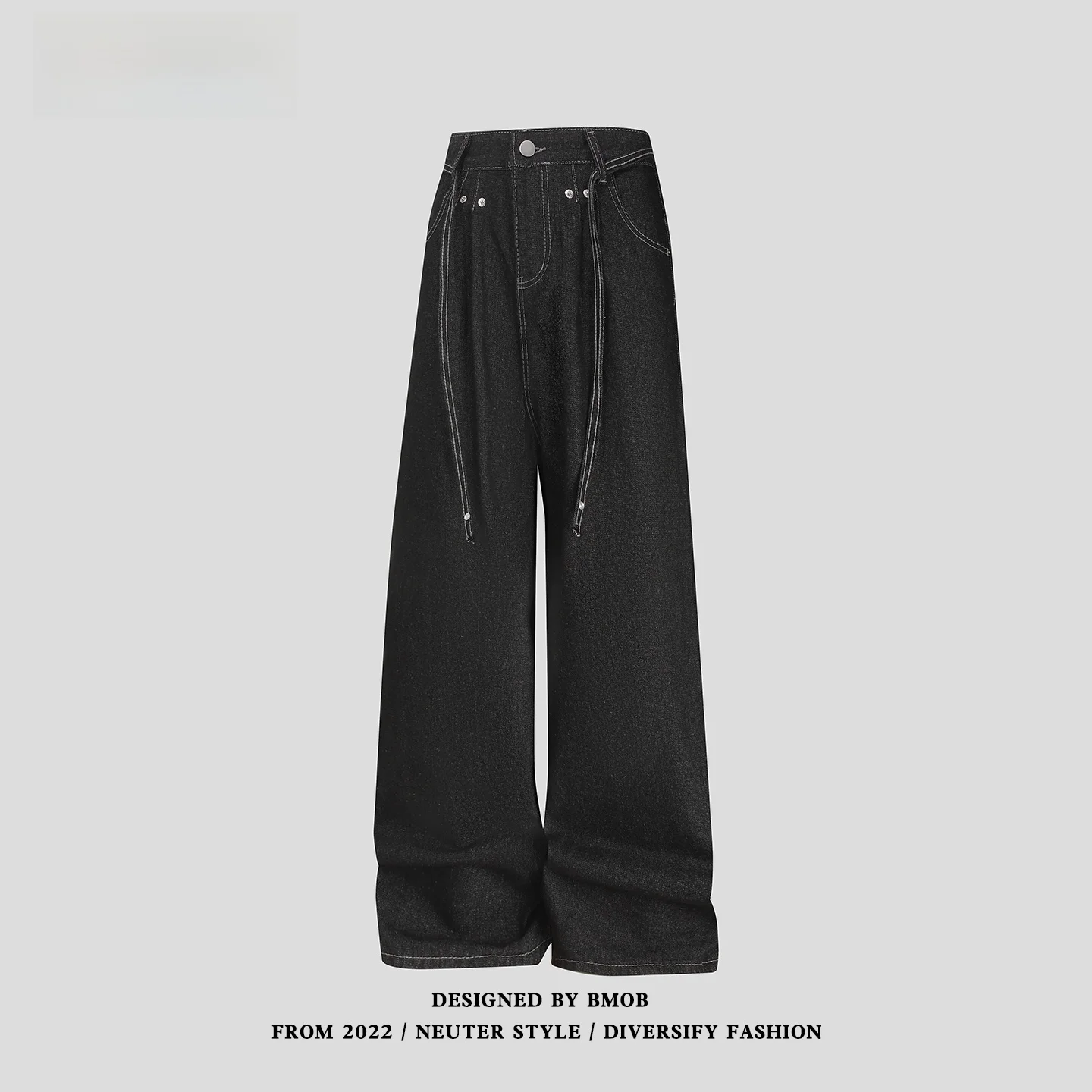 Calças Jeans de Cintura Alta com Zíper, Estilo Americano, Perna Larga, Unissex, Efeito Emagrecedor, Modernas, Casuais